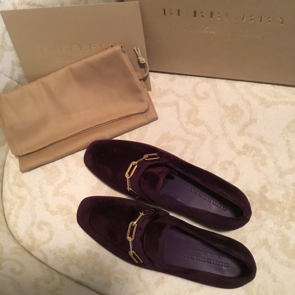 Burberry Purple Velvet Loafers, US11